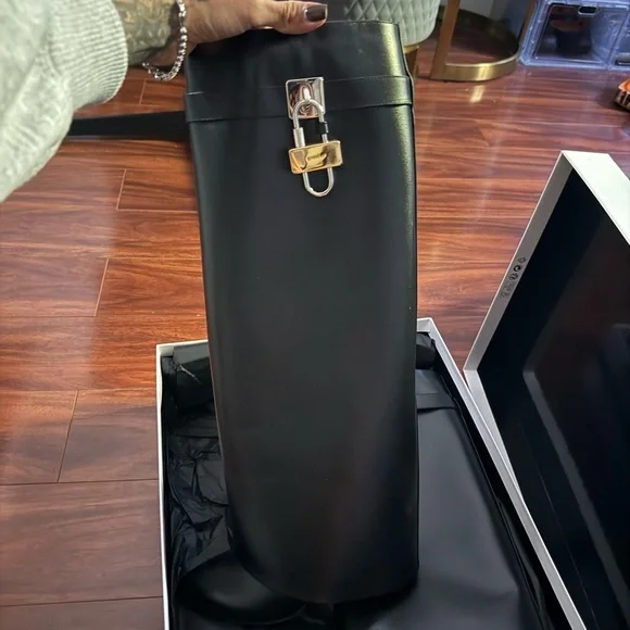 SOLD ON DPOP Givenchy Black Leather Boots with Gold Accent - Picture 3 of 15